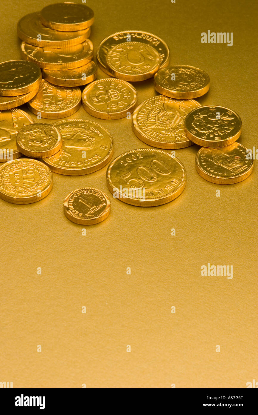 Gold Chocolate coins Stock Photo Alamy