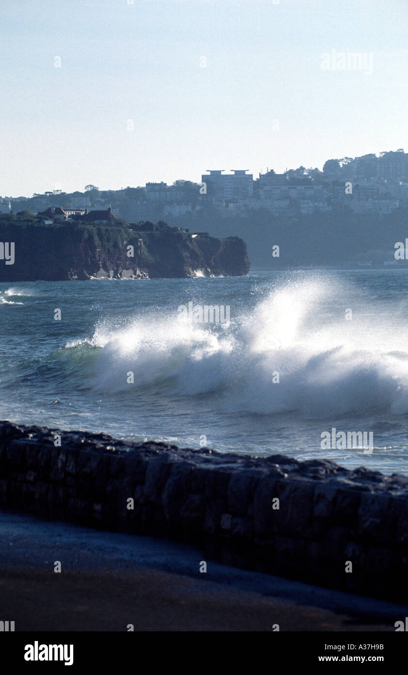 Shoreline waves in Tor Bay England Stock Photo