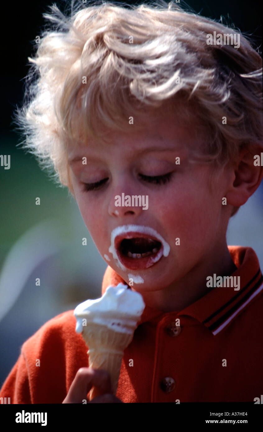 Head and Shoulders of Boy eating an Icecream Stock Photo Alamy