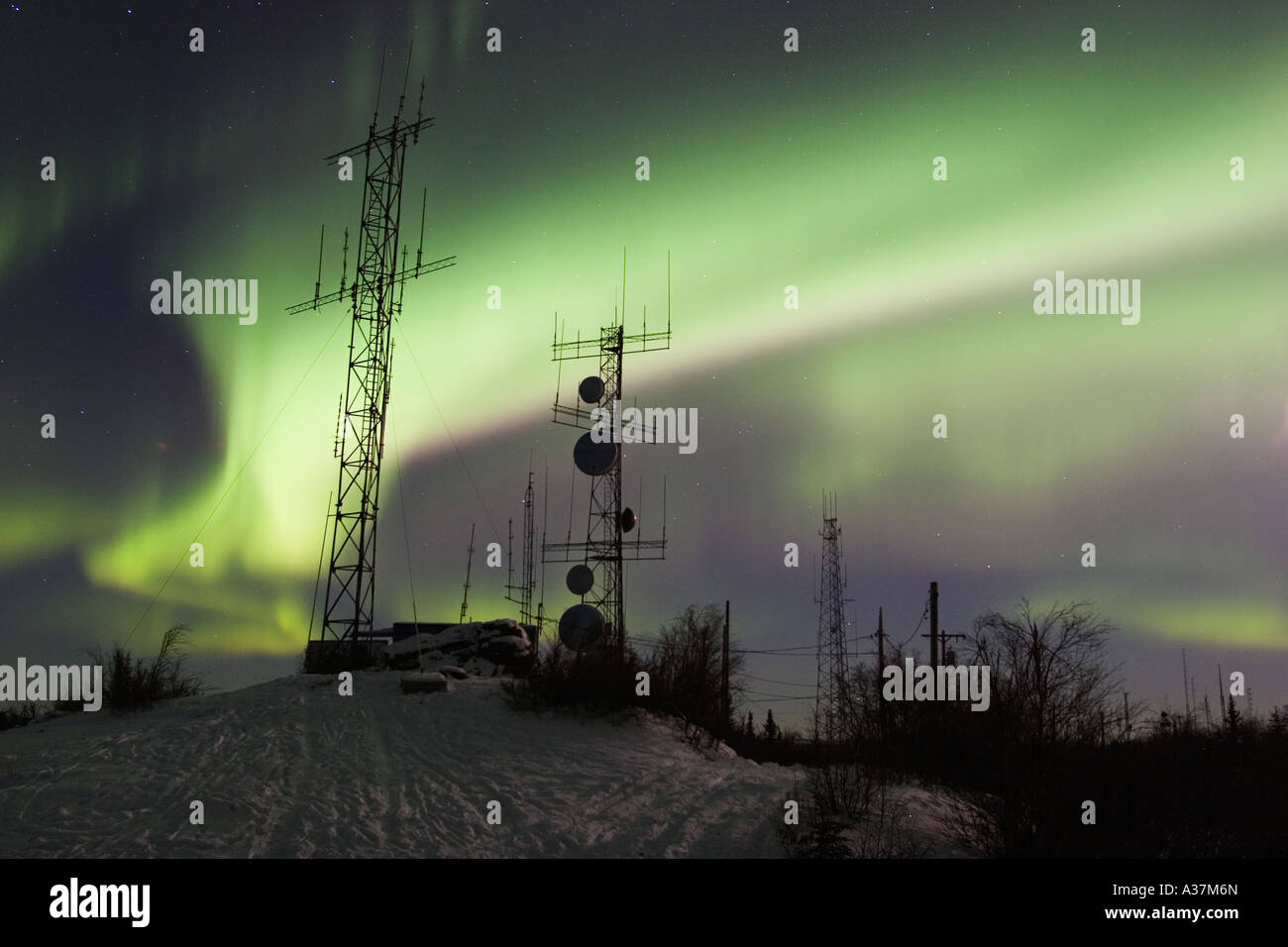 Antenna complex under northern lights Stock Photo Alamy