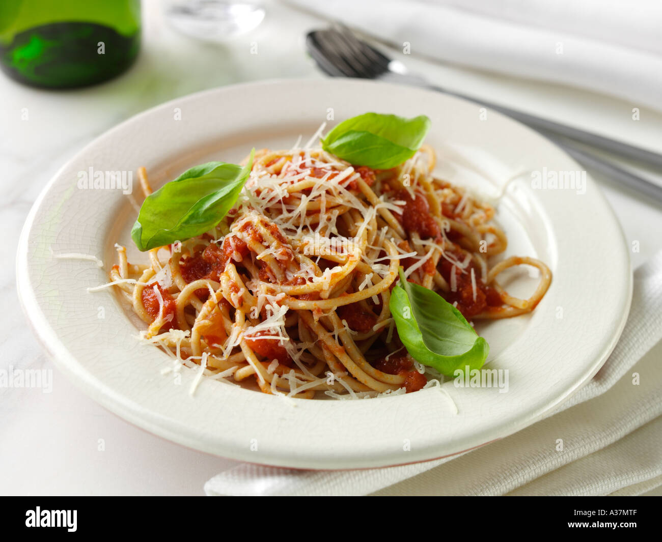Wholewheat spaghetti with Napolitana sauce Stock Photo