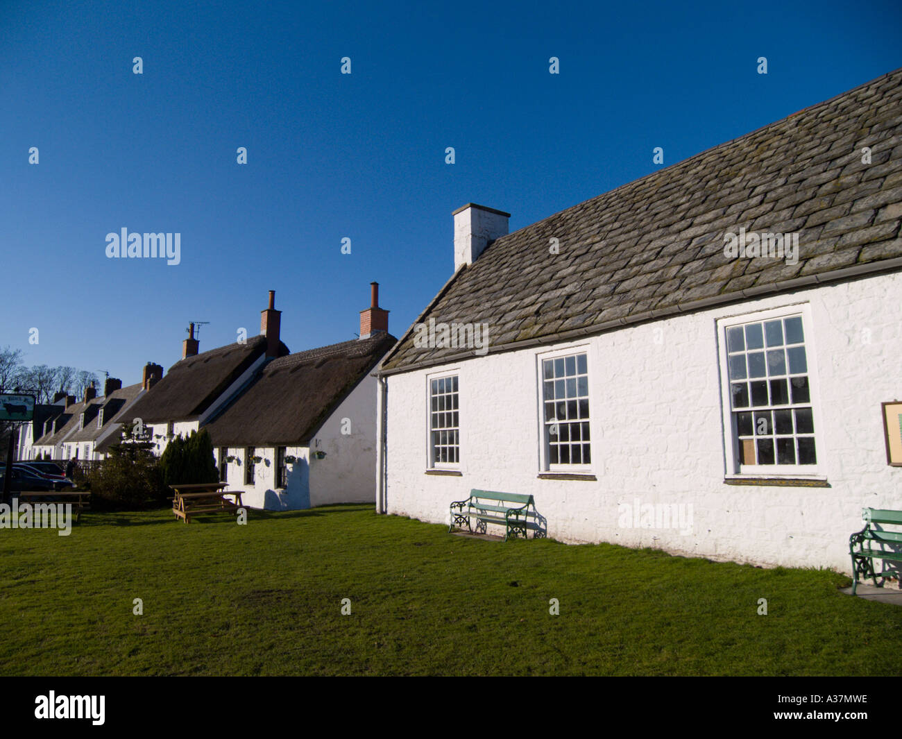 Etal village Northumberland village hall and green Stock Photo Alamy