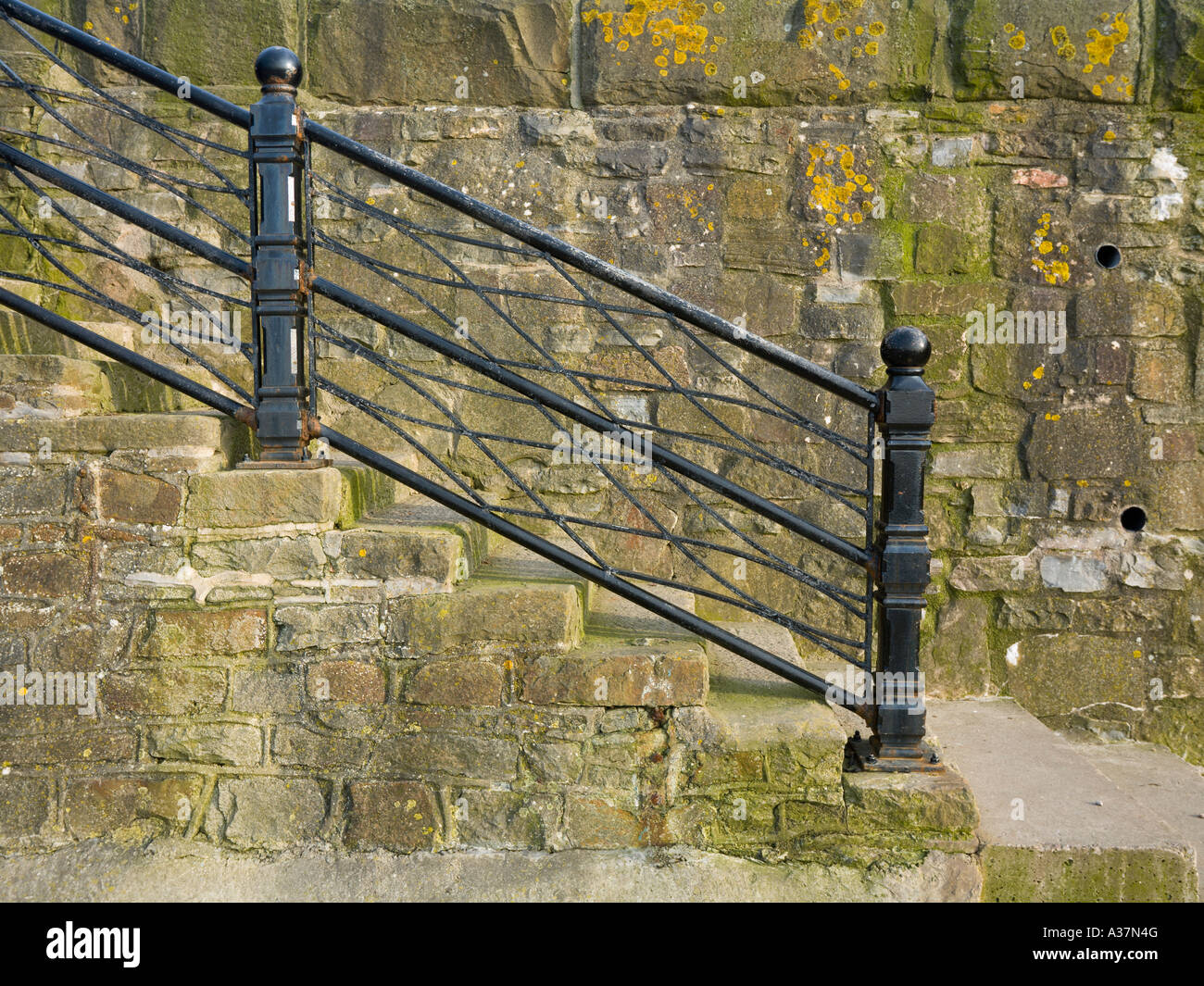 Steps and railing on to the beach at Clevedon Somerset UK Stock Photo