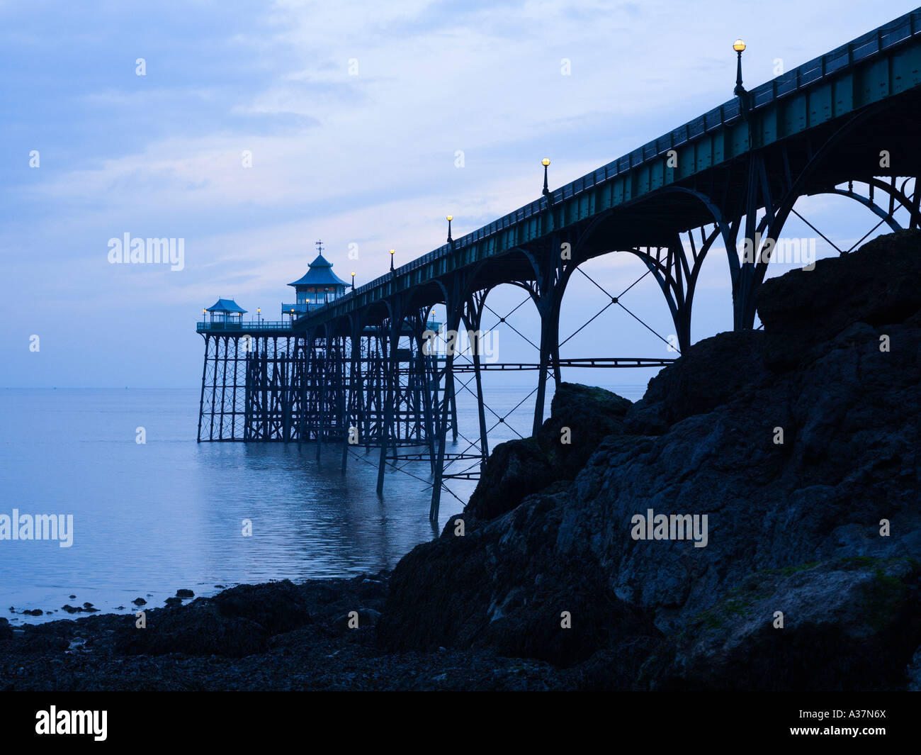 Clevedon Pier in twilight Somerset UK Stock Photo