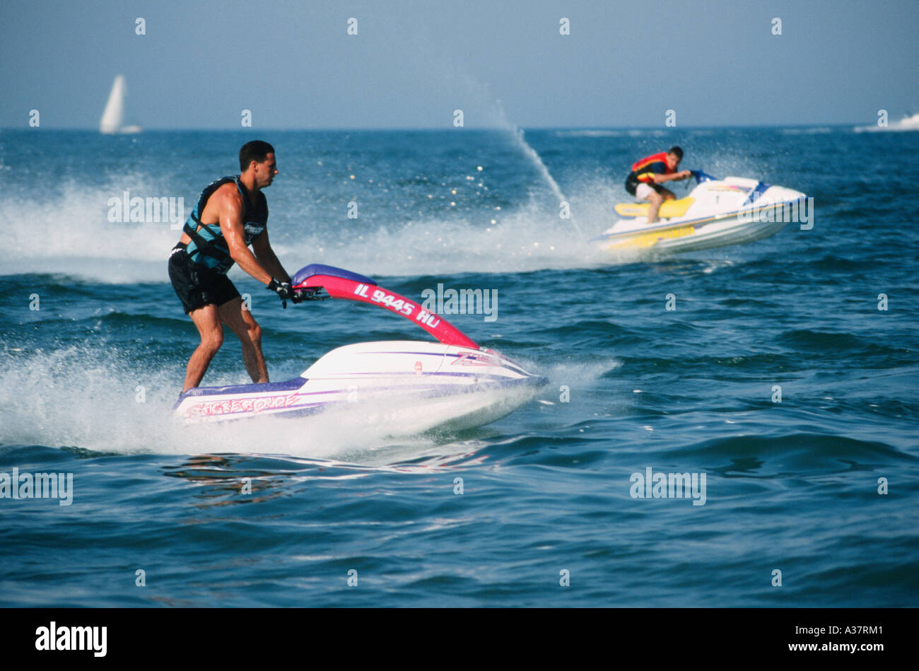 LAKEFRONT Zion Illinois Jet skis on Lake Michigan Illinois State Beach State Park adults Stock