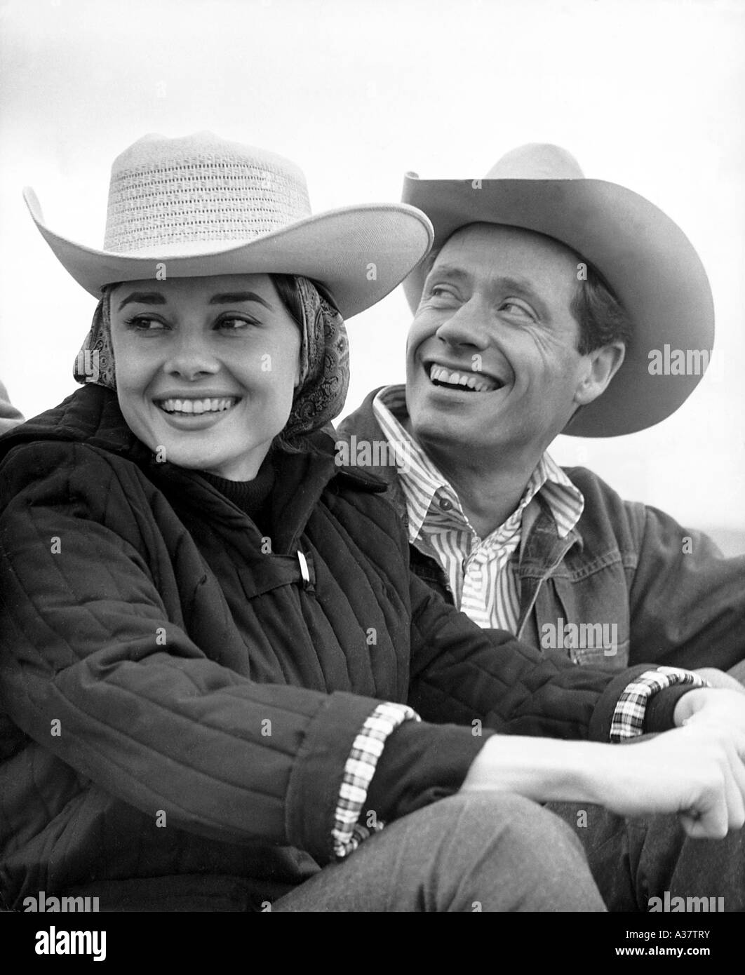 AUDREY HEPBURN and her first husband Mel Ferrer on their American ranch