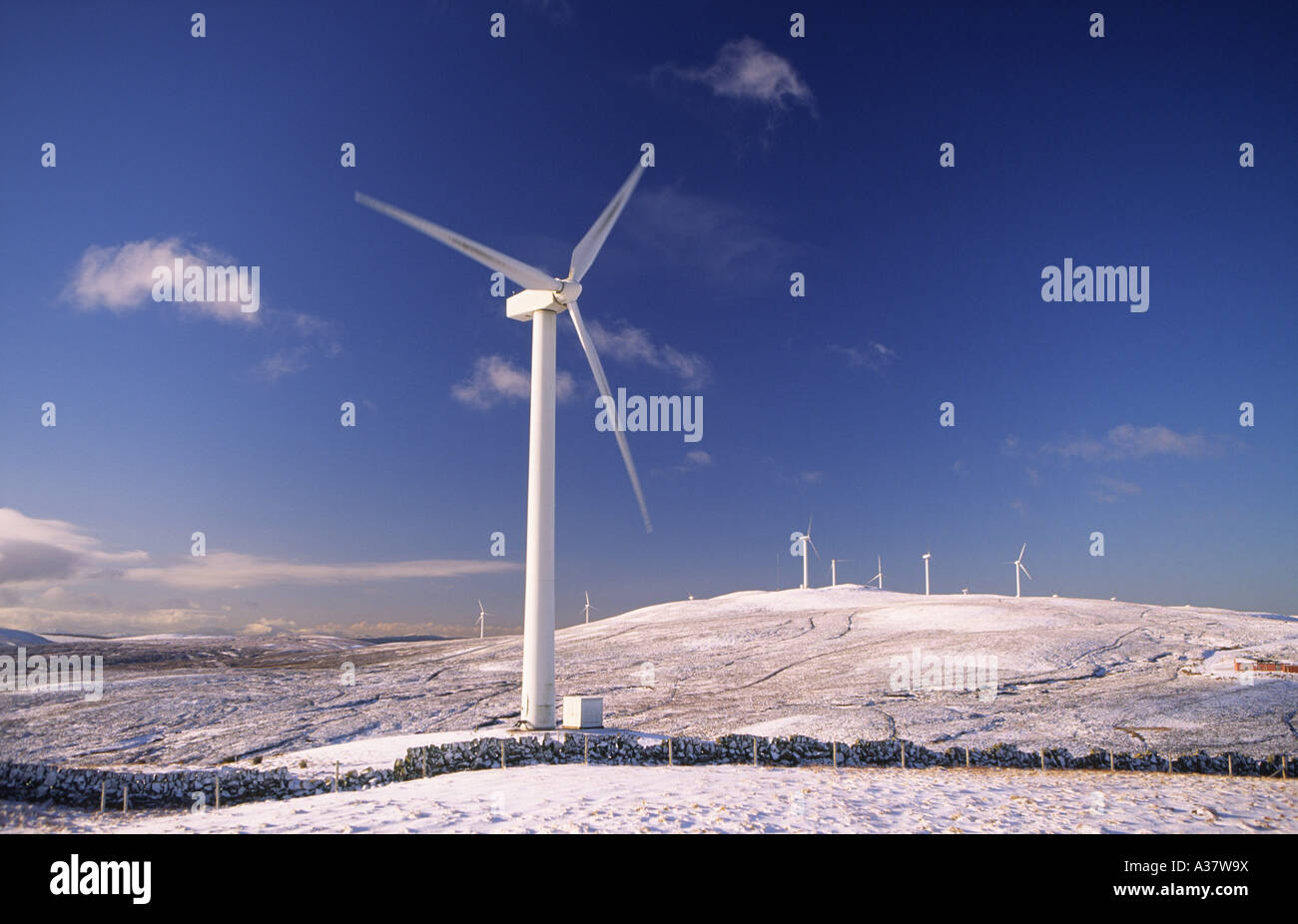 Wind turbines renewable energy production Hare Hill Wind Farm Scotland UK Stock Photo