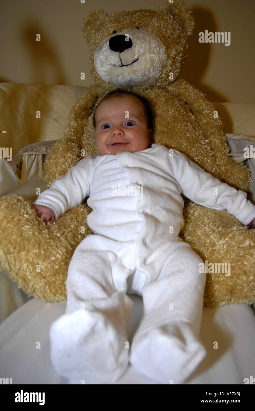 baby girl teddy bear happy caucasian fun Stock Photo - Alamy