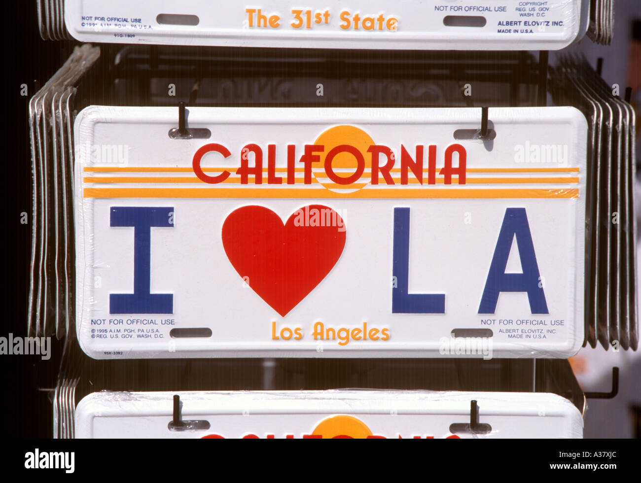 I Love LA Souvenir License Plate, Venice Beach, Los Angeles, California, USA Stock Photo