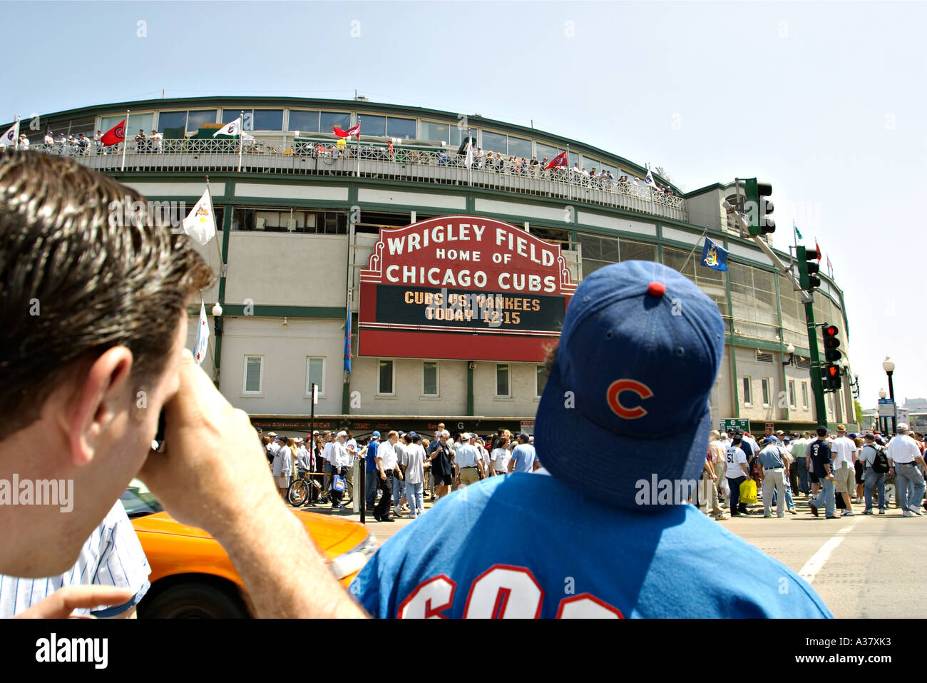 BASEBALL Chicago Illinois Red sign on exterior of stadium Chicago Cubs