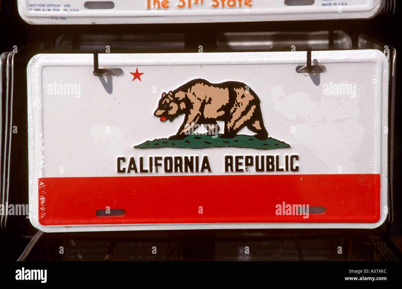 California Republic souvenir license plate, Venice Beach, Los Angeles, California, USA Stock Photo