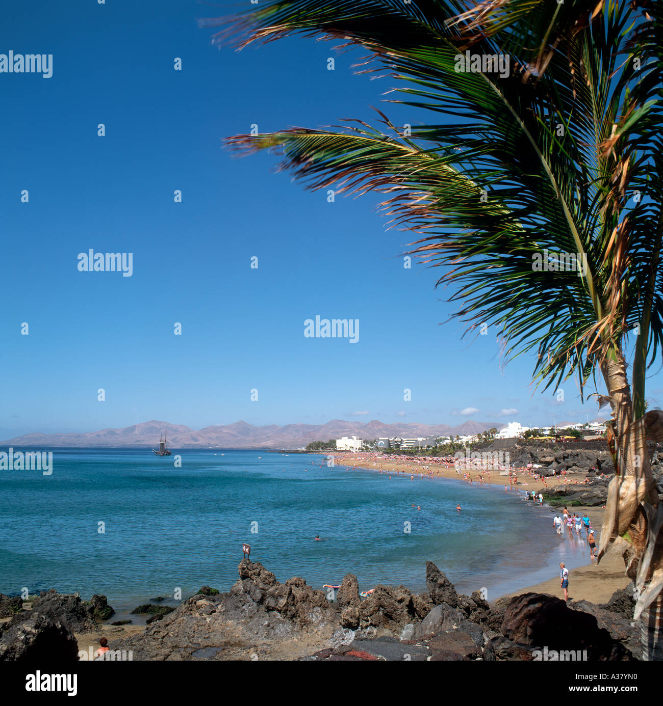 Beach, Puerto del Carmen, Lanzarote, Canary Islands, Spain Stock Photo