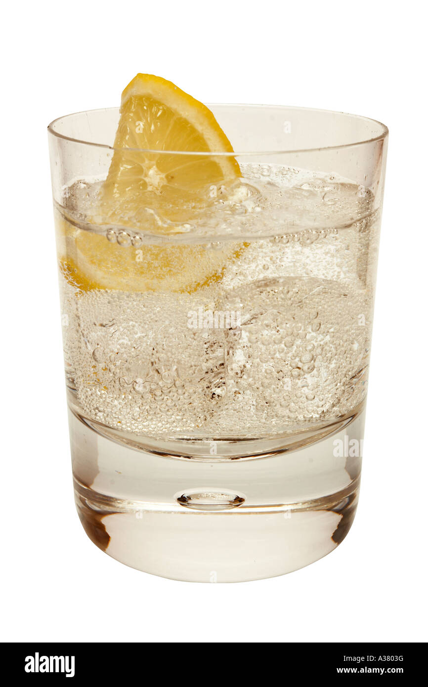 Gin and tonic water with ice and lemon slice Stock Photo Alamy