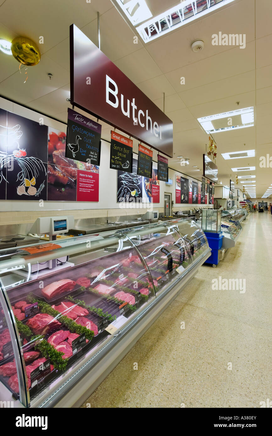 Supermarket meat butcher counter Stock Photo Alamy