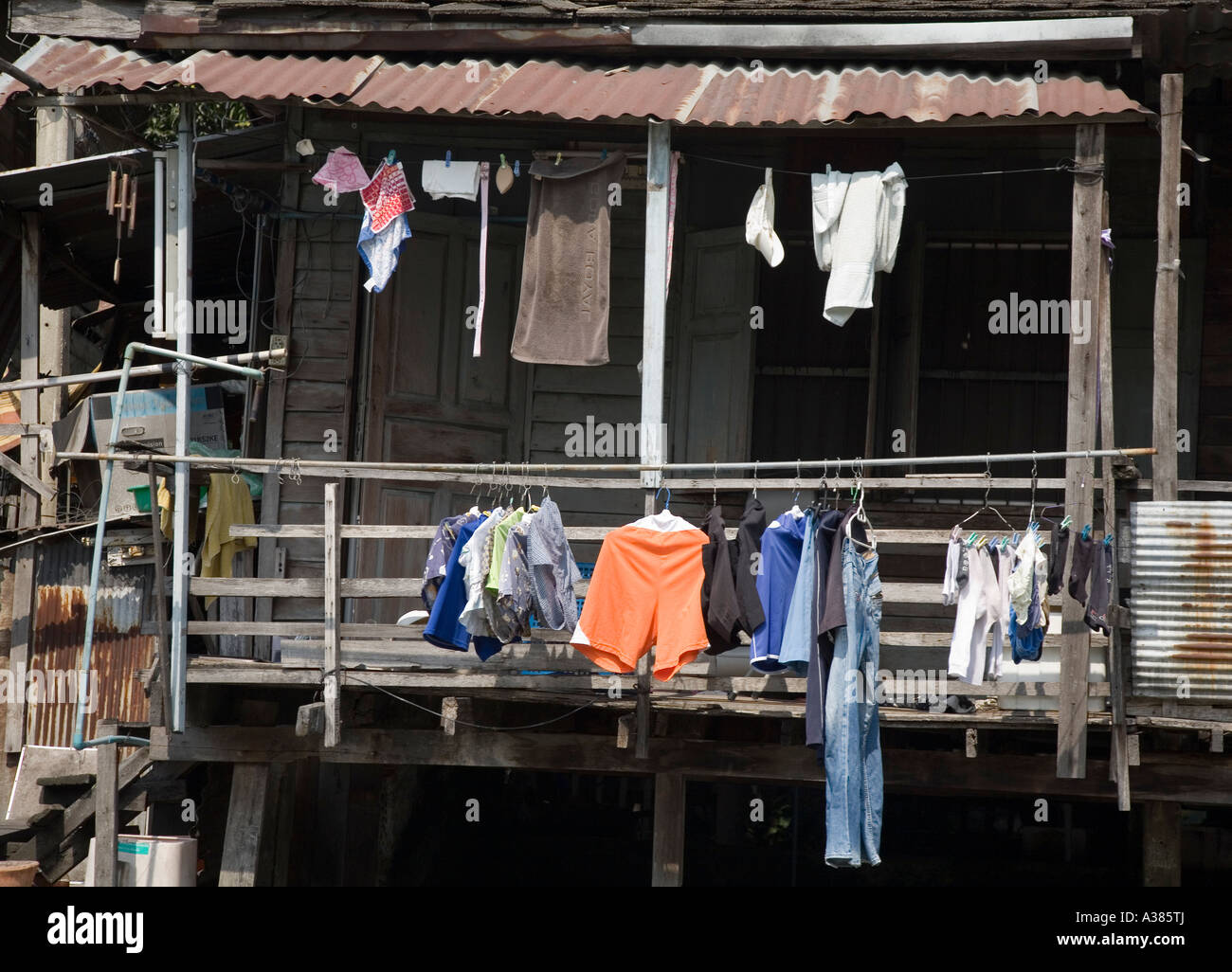 Drying Laundry The Canals Bangkok Thailand South East Asia Stock Photo