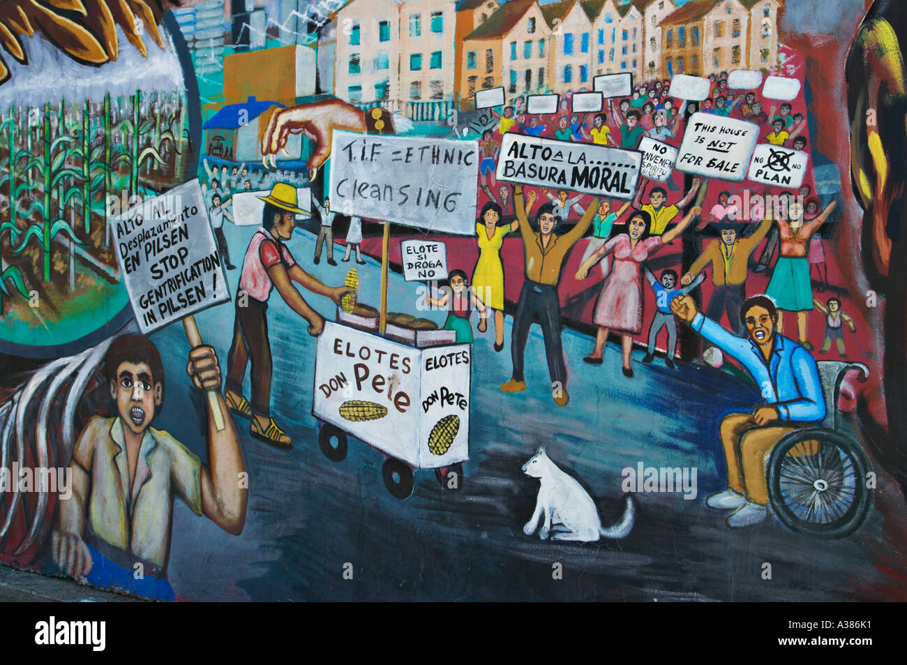 STREET SCENE Chicago Illinois Hispanic theme mural in Pilsen