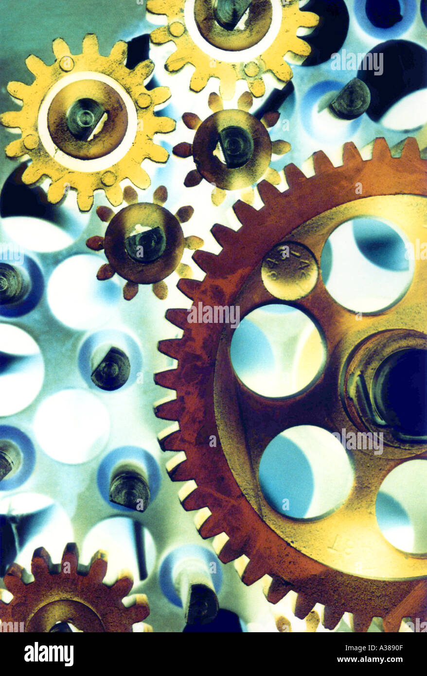 Gears backlit and illuminated Stock Photo