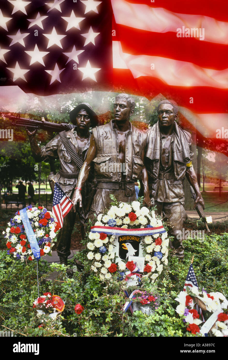 Vietnam War Memorial and the US flag in Washington DC, USA Stock Photo