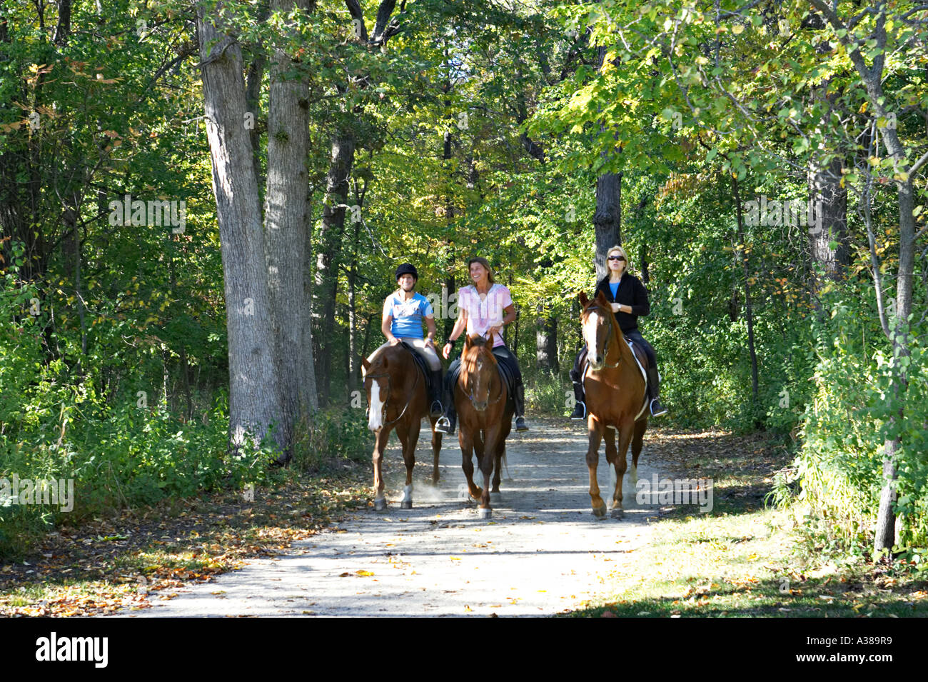PRESERVES Libertyville Illinois Three women on horseback ride on trail