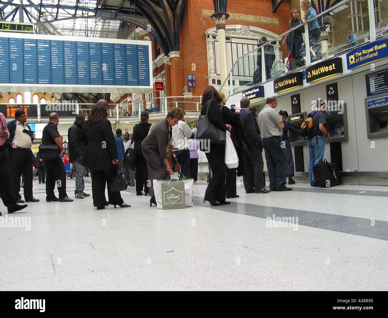 Queues for Cash Dispenser Machines, London England, United Kingdom Stock Photo