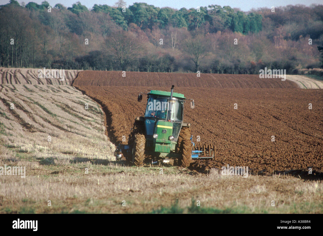 Winter Ploughing near the Cotswold village of Sapperton, Gloucestershire UK Stock Photo