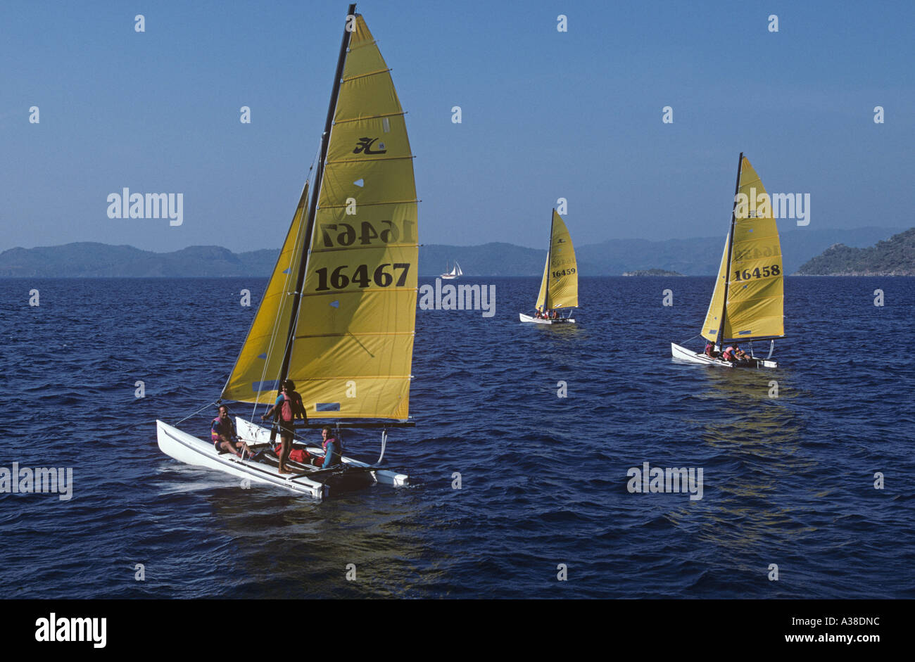 Sailing in the  Mediterranean sea near Dalyan Southern Turkey Summer Stock Photo