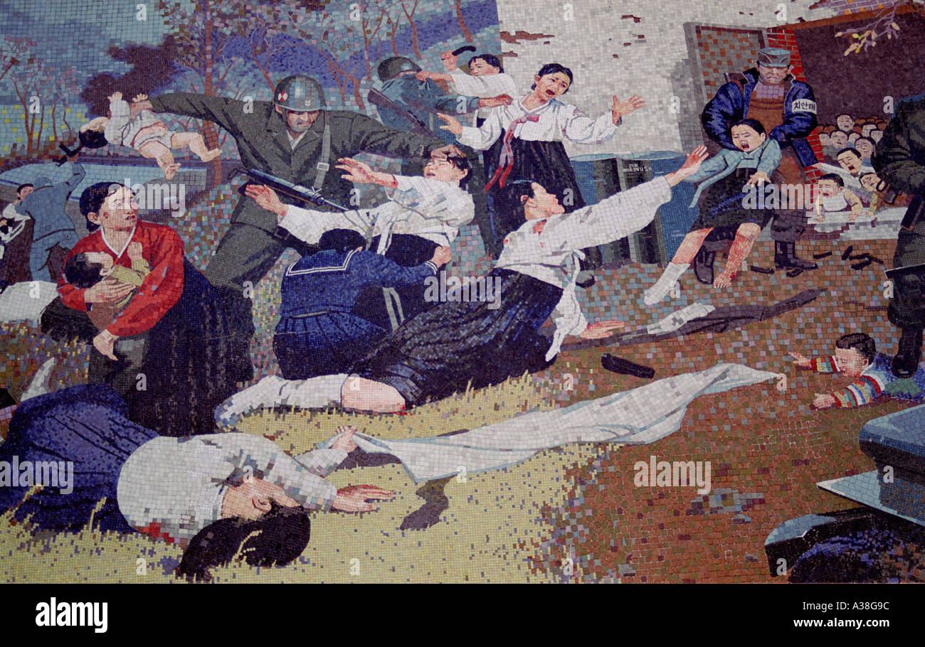 American atrocities mosaic North Korea Stock Photo