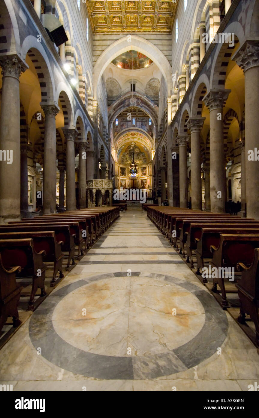 An interior view of the Duomo, the medieval cathedral within the area known as Piazza dei Miracoli or Piazza del Duomo in Pisa. Stock Photo