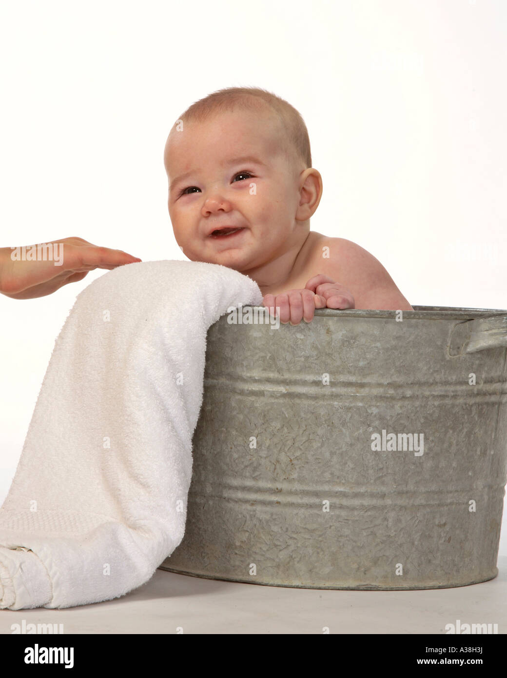 baby in old fashion bathtub Stock Photo Alamy