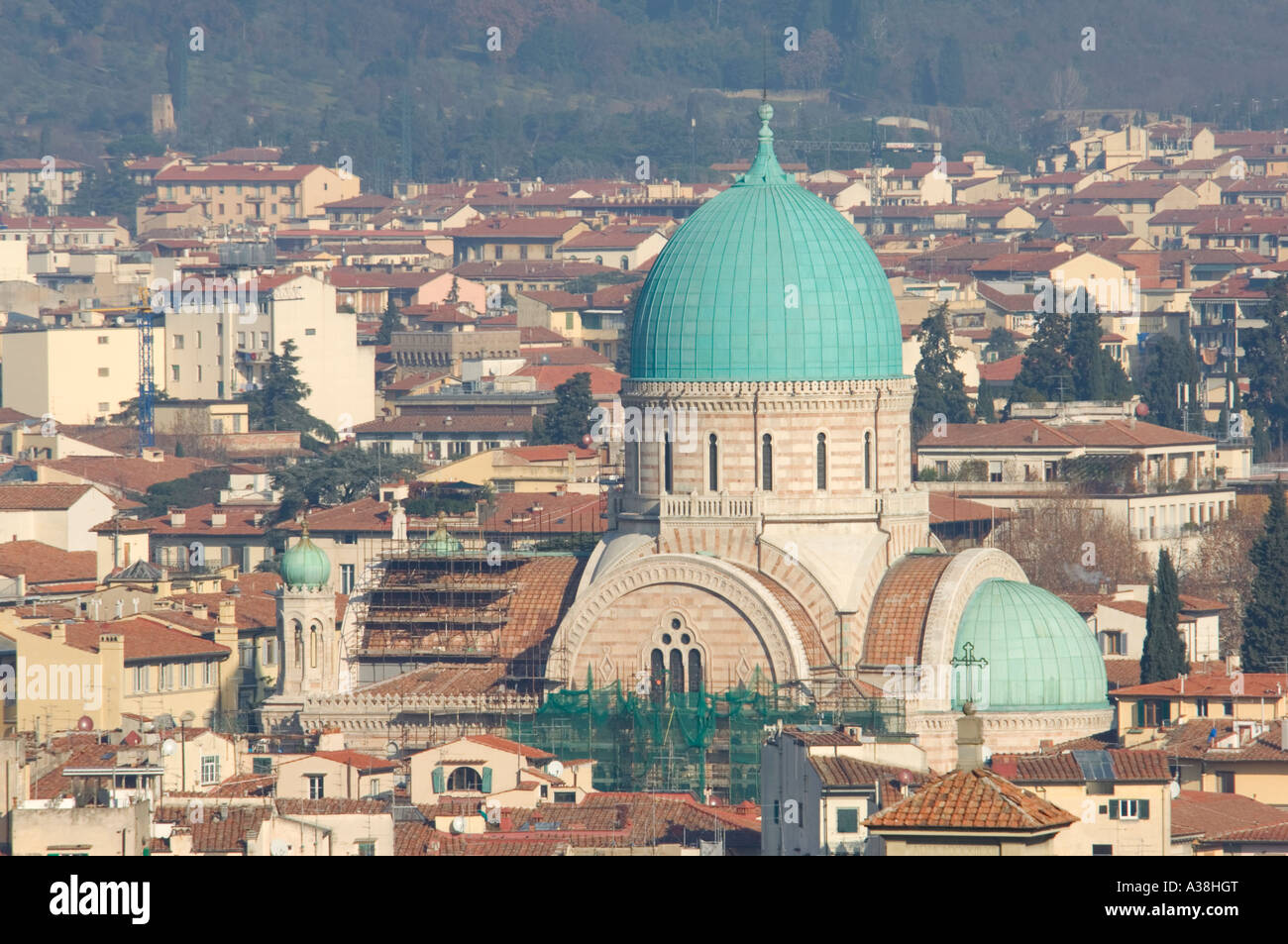 A compressed perspective view of The Great Synagogue or Tempio Maggiore in Florence. Stock Photo