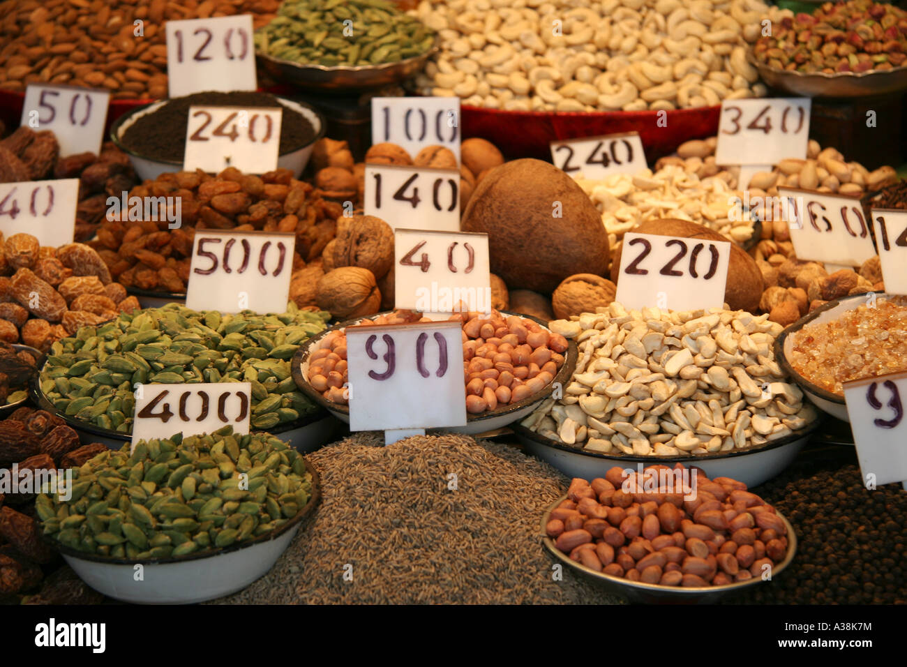 Numerous spices for sale in the spice market off Chandni Chowk, Old