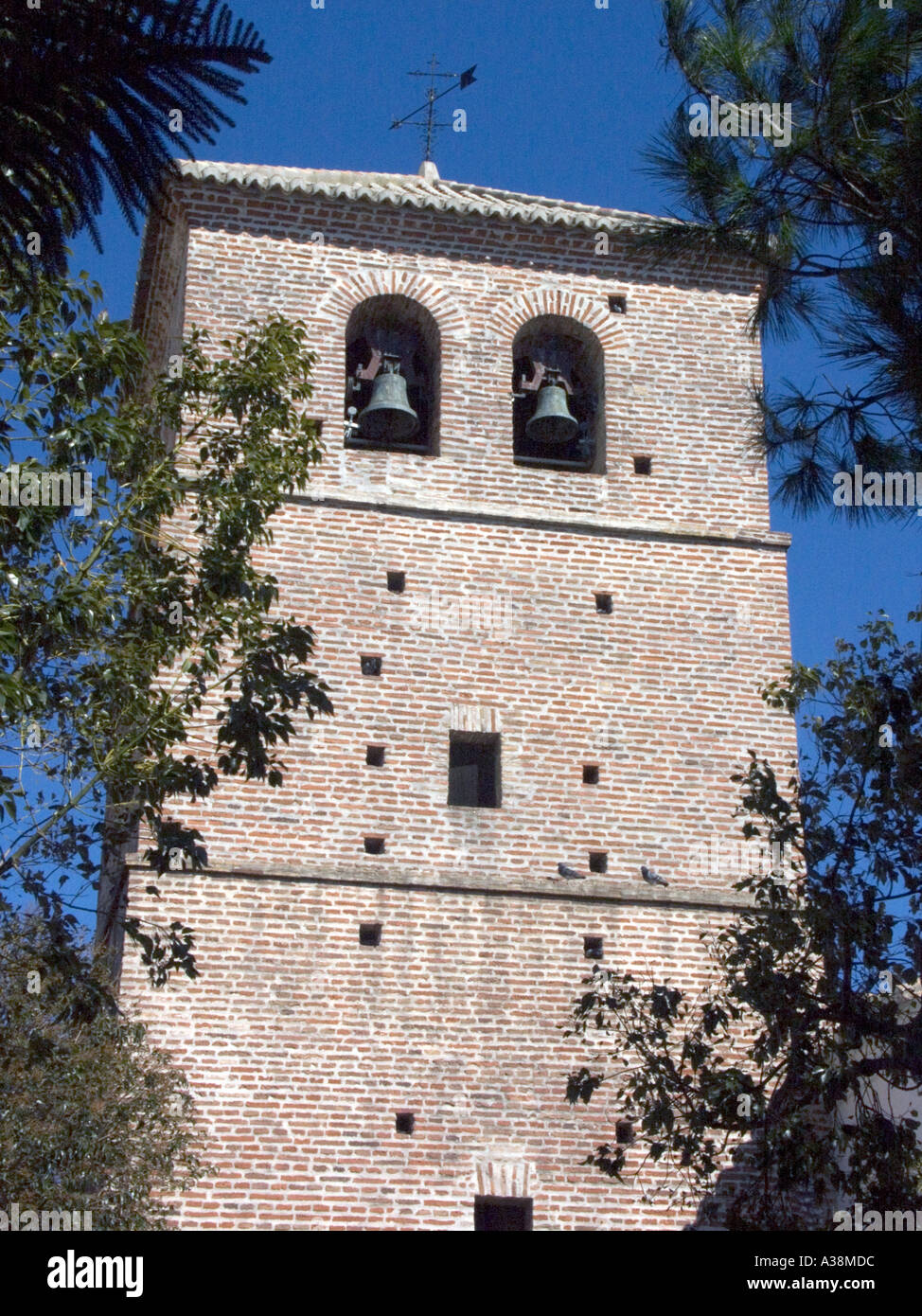 Mudéjar style bell tower, Parroquia de la Inmaculada Concepcion (Church of the Immaculate Conception), Mijas Pueblo, Spain, Stock Photo