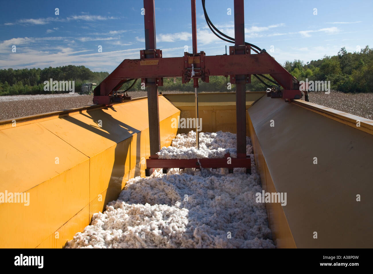 Module builder compacting cotton bolls, Doerun, Georgia Stock Photo