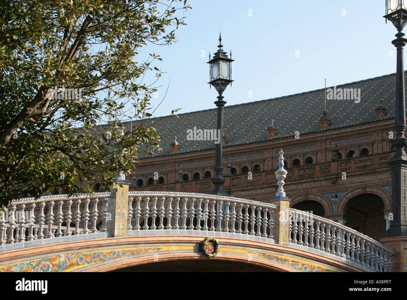 Plaza de Espana Azulejo Steps and bridge Seville Andalucia Spain Stock Photo