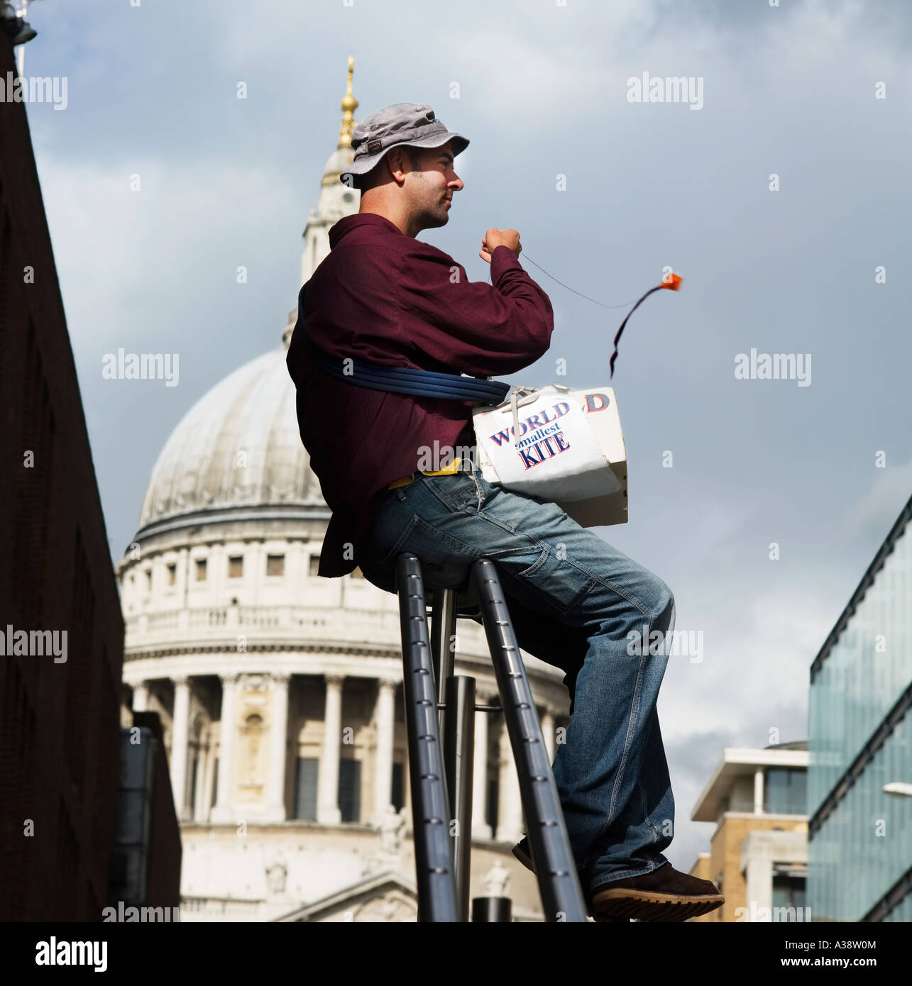 Selling miniature kites near St. Pauls Cathedral London England UK Stock Photo