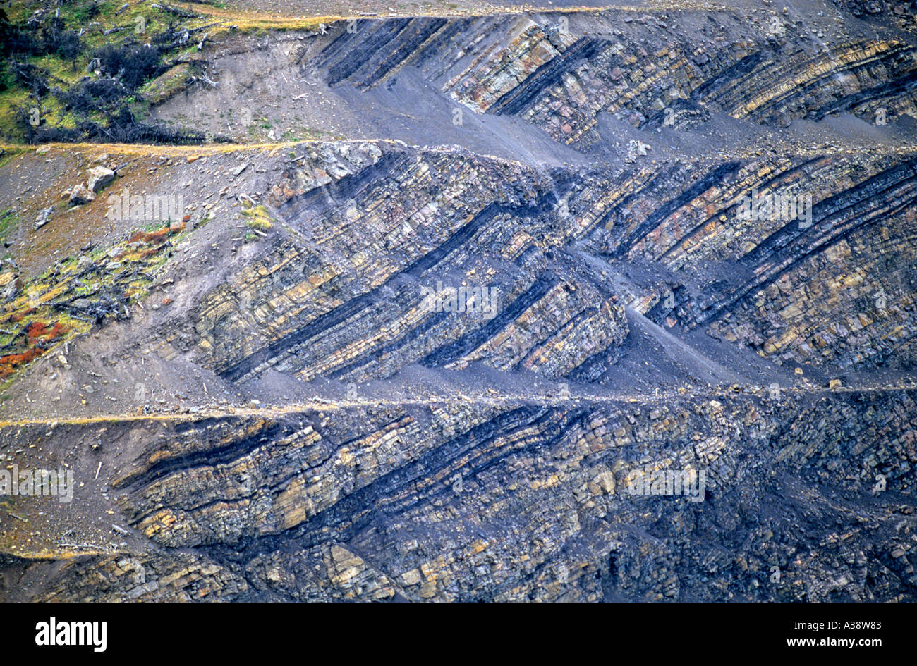 Coal seams in an open pit mine Stock Photo