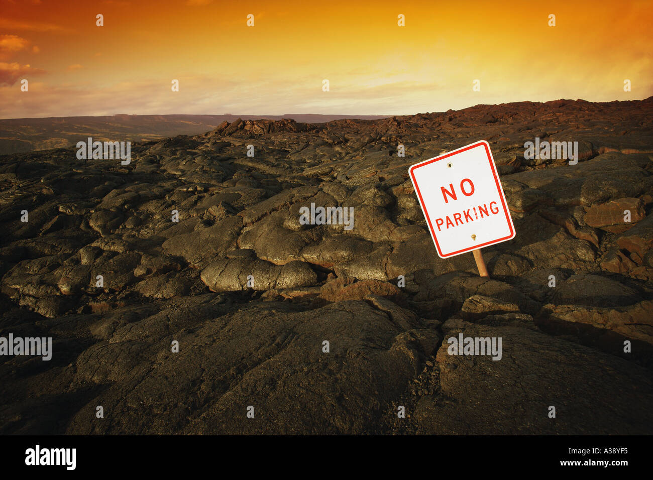 No parking sign on volcanic rock Stock Photo