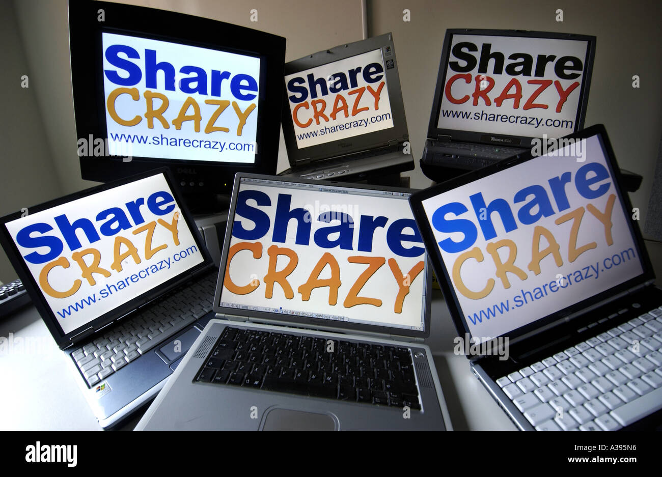 Computers at the office of Share Crazy an online share trading company which provides Yahoo! with a share buying service Stock Photo
