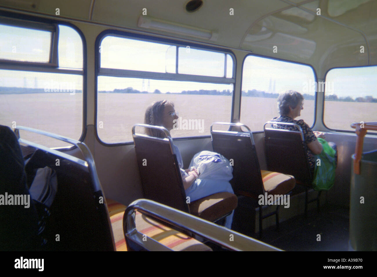 Travelling in the upper deck of the bus Stock Photo