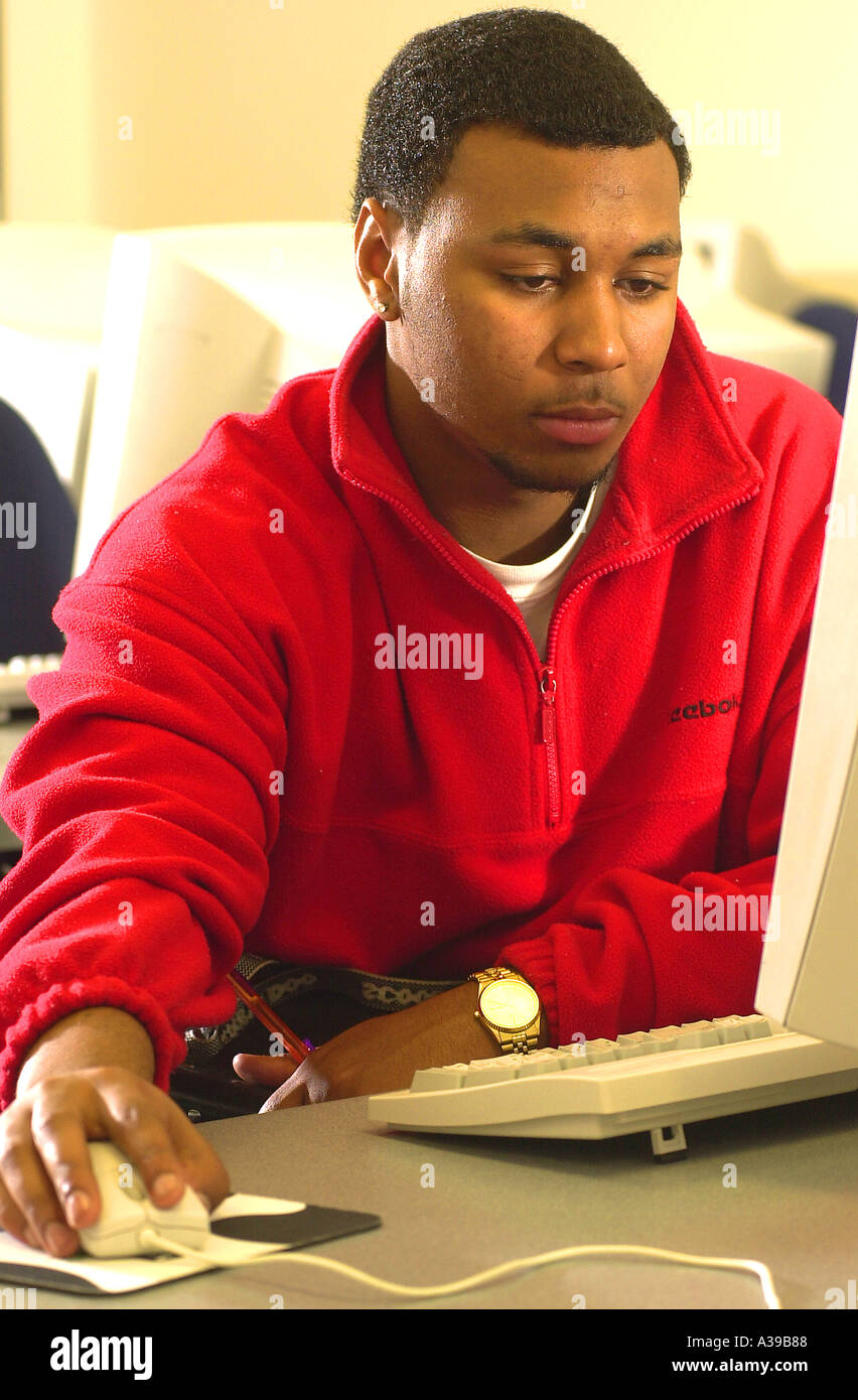 African American college student in computer lab Stock Photo Alamy