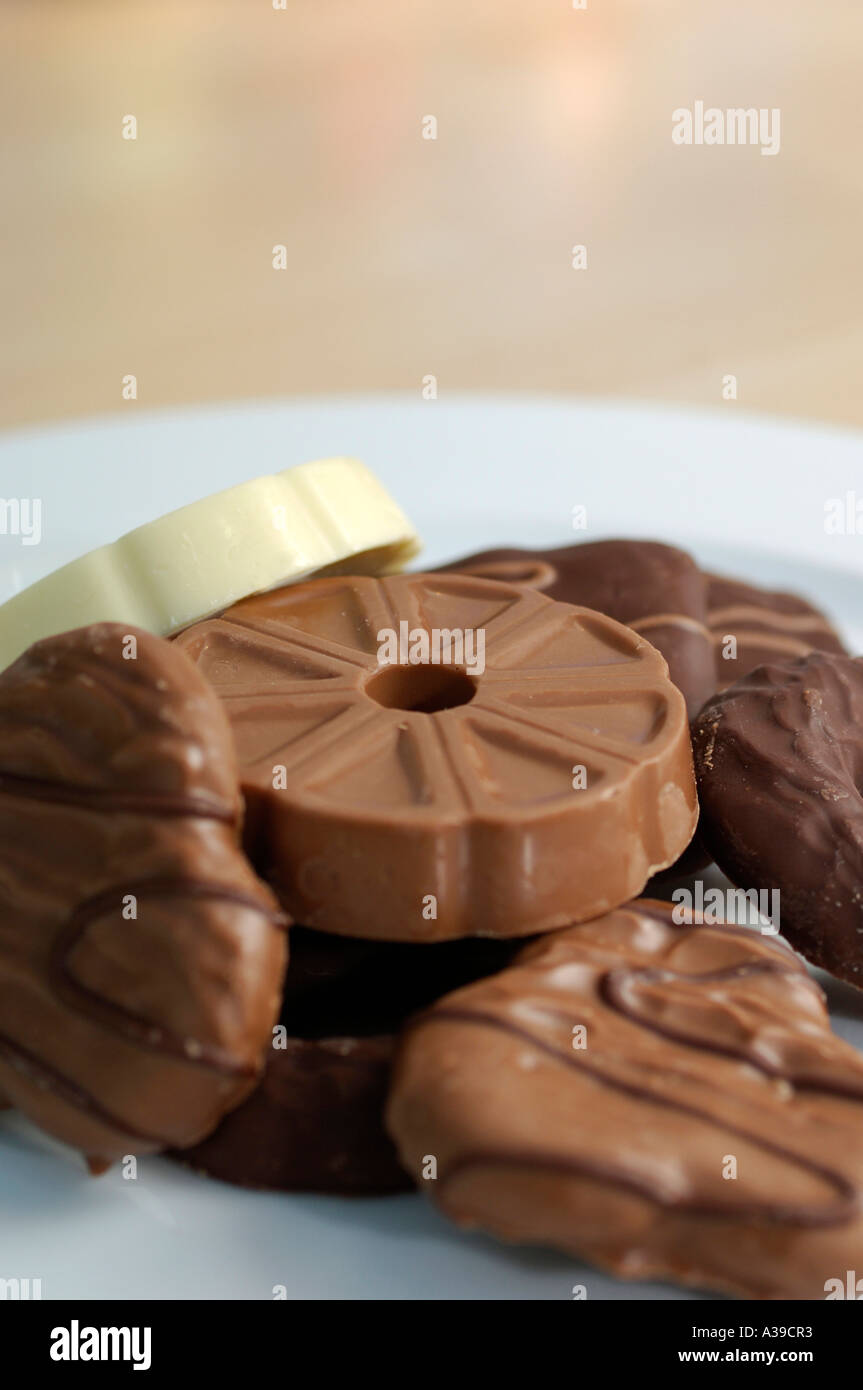 Chocolate biscuits on a white plate Stock Photo