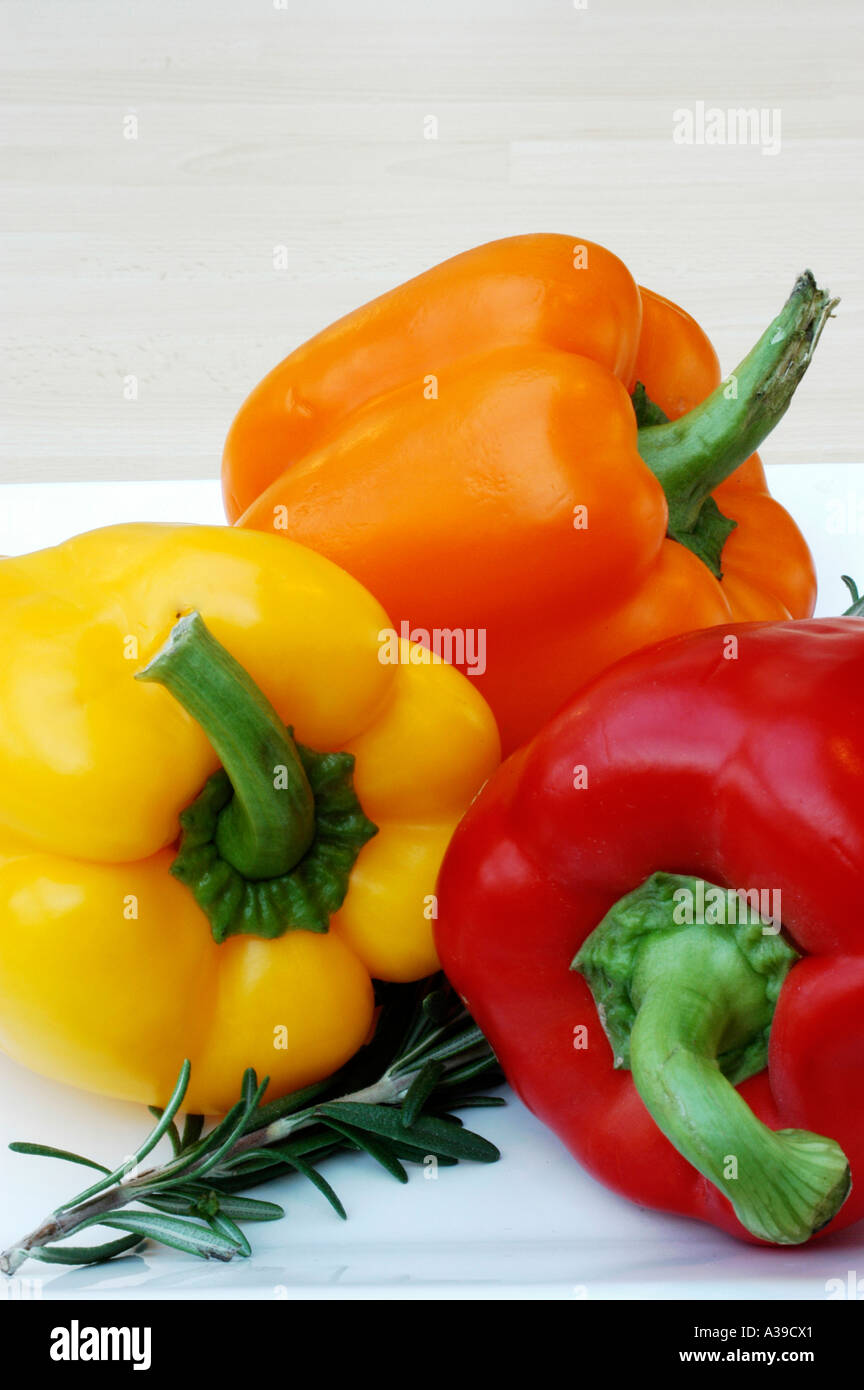 Red Yellow and Orange Peppers Stock Photo