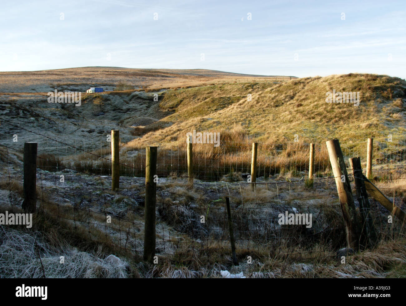 Slag tips, Blaenavon, South Wales, UK, frosty morning, post industrial landscape, coal industry Stock Photo