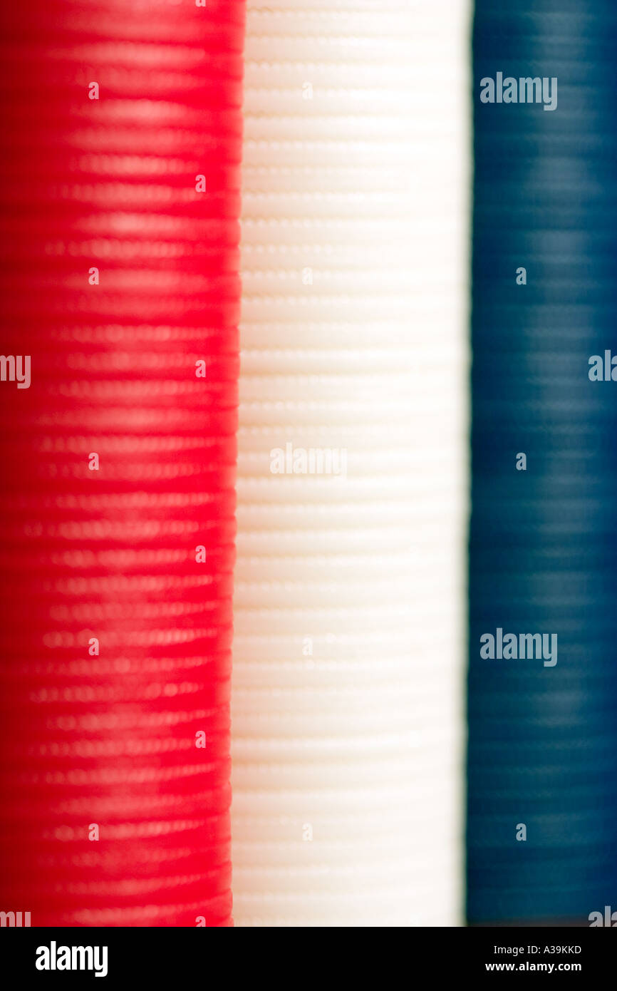 Close up of stack of red white and blue poker chips Stock Photo Alamy