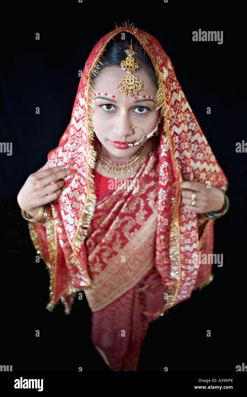 Beautiful Pakistani Woman Wearing Traditional Wedding Dress Stock