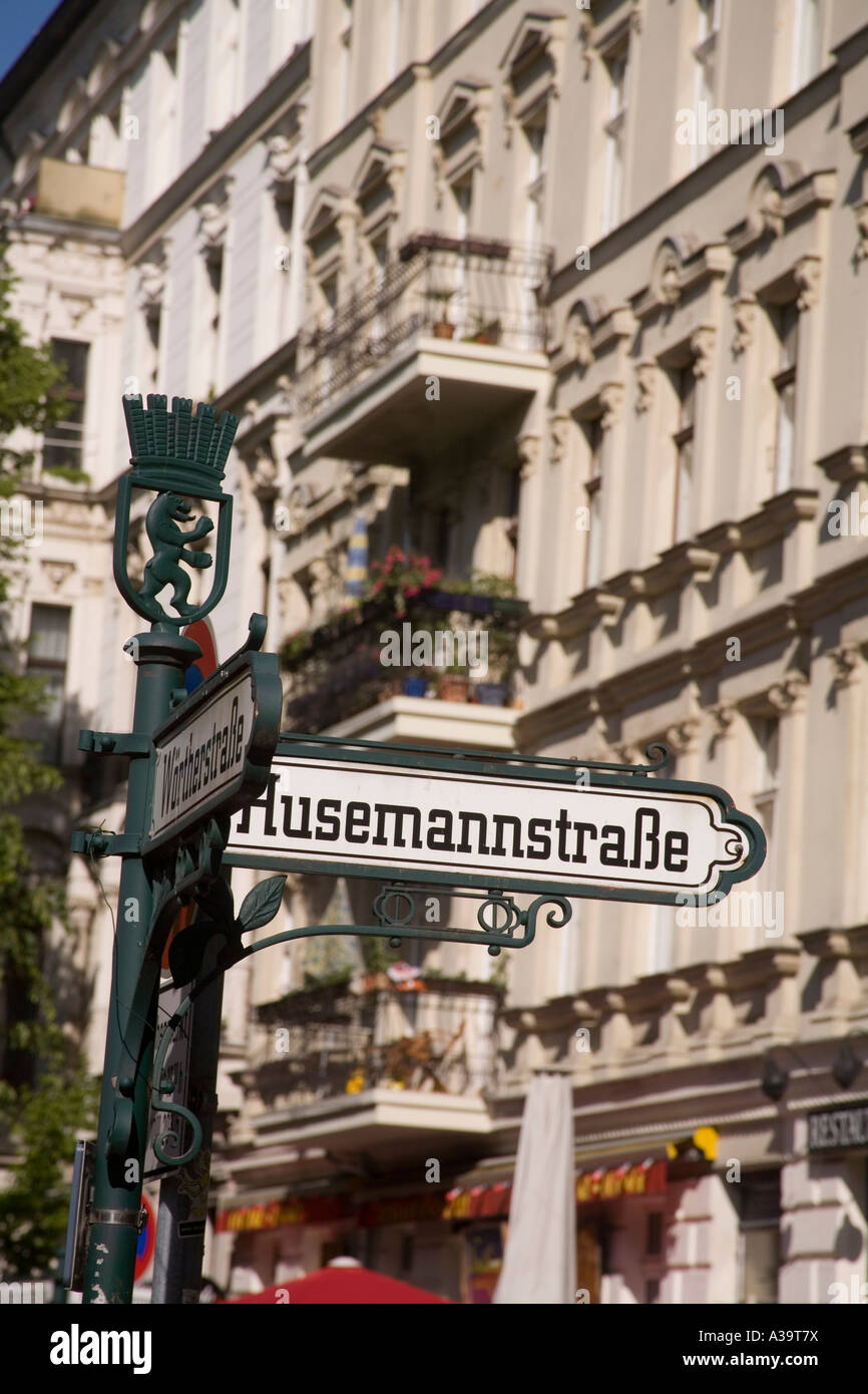 Berlin Prenzlauer Berg real estate facade of old buildings street sign