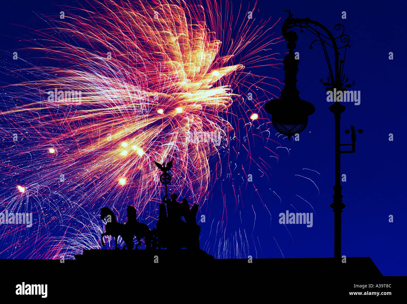 Berlin the Brandenburg Gate with fireworks Stock Photo - Alamy