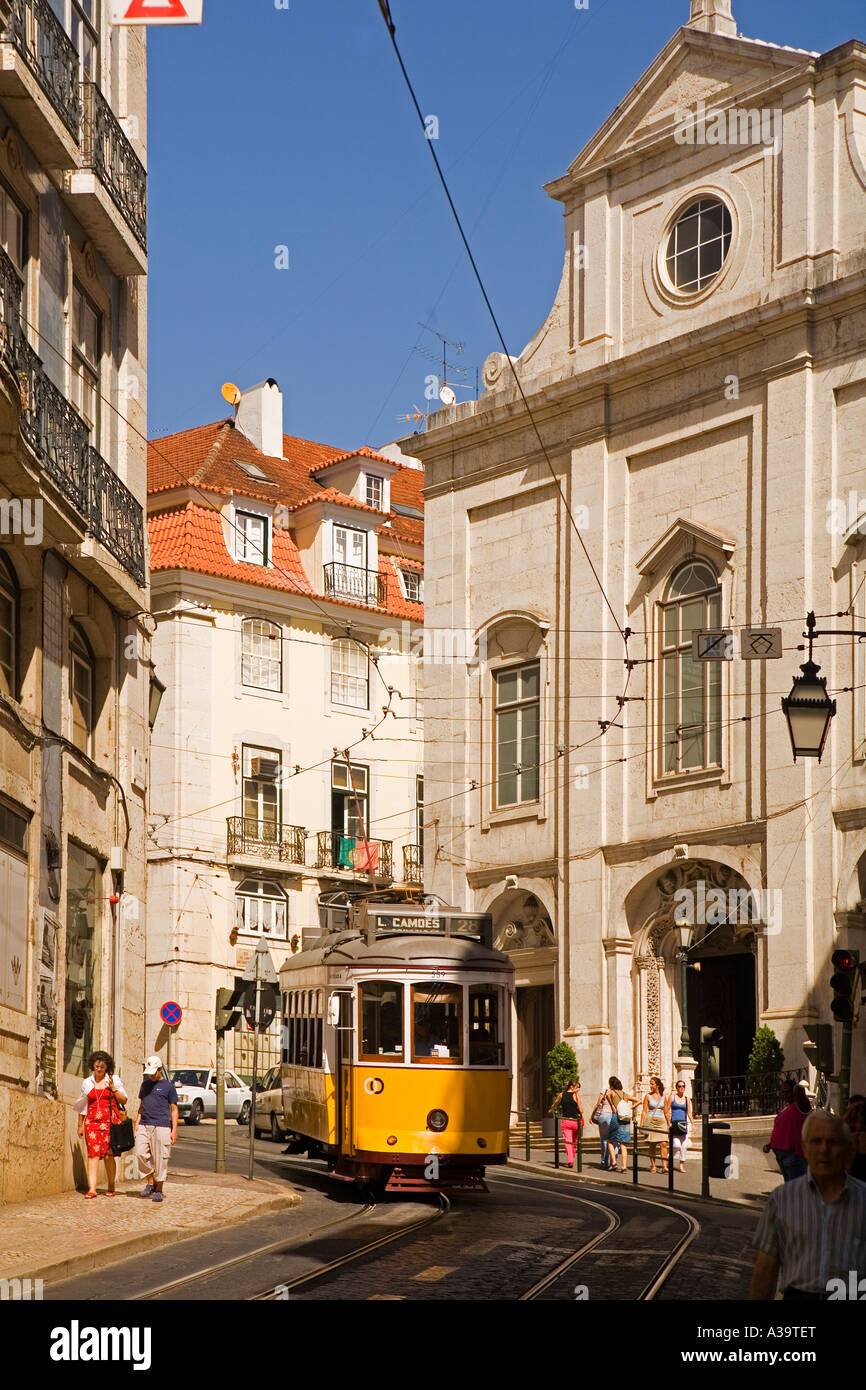 Portugal Lisbon Tram Electrico Strassenbahn Baixa Chiado Stock Photo