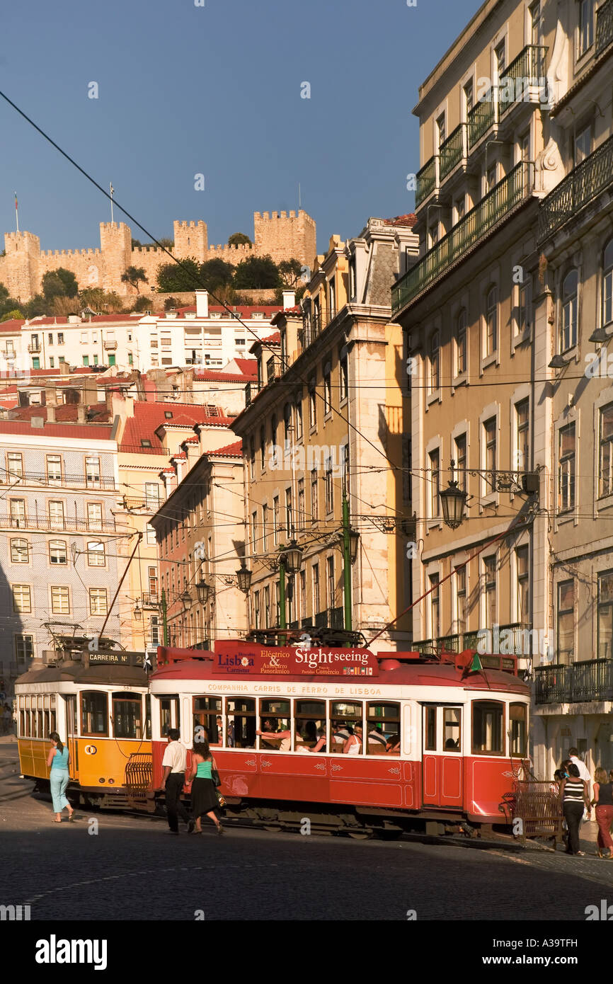 Portugal Lisbon Portugal Lisbon Tram Electrico Strassenbahn Baixa castelo Stock Photo