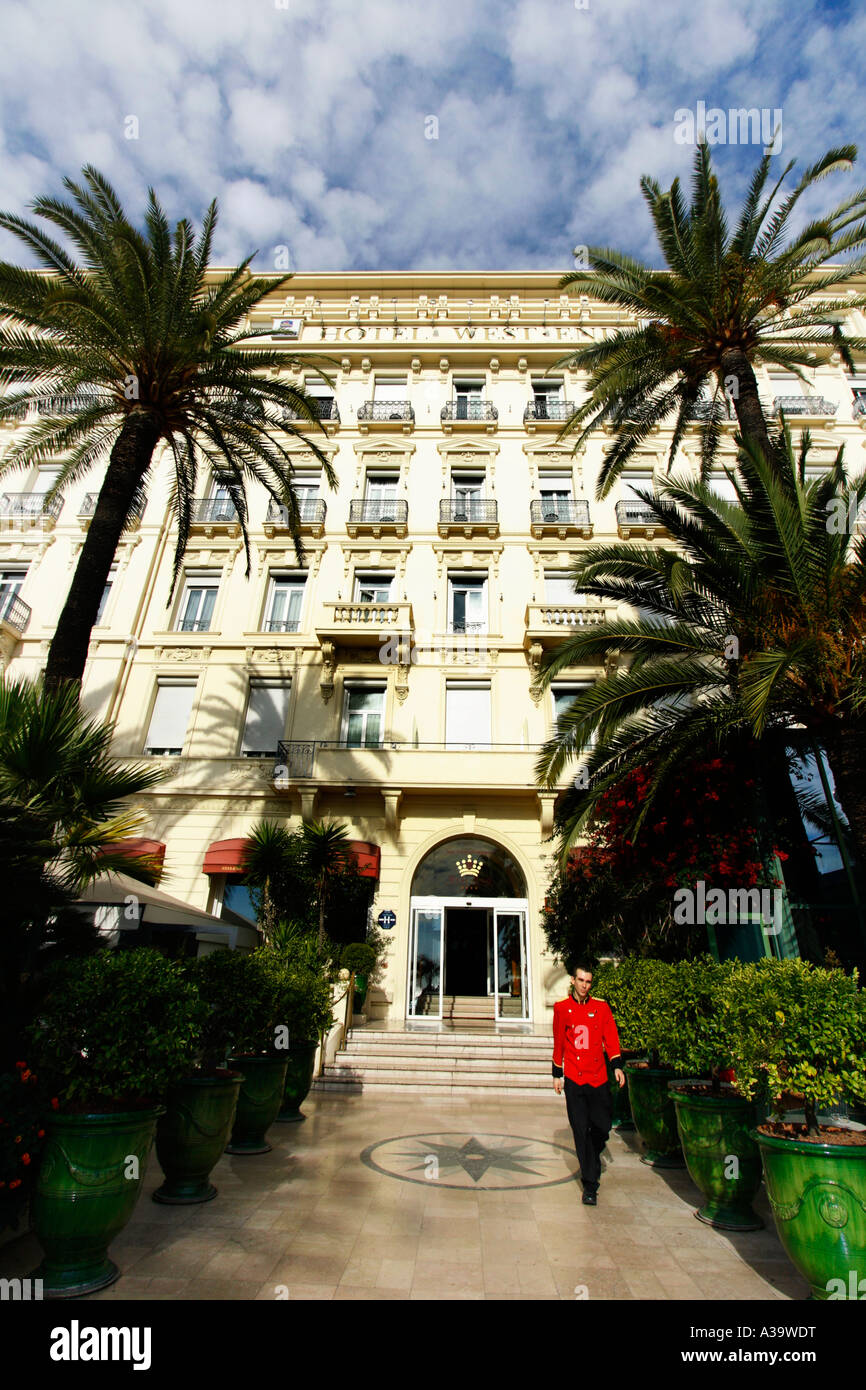 France Nice Promenade des Anglais Hotel Westminster Entrance Porter Stock Photo